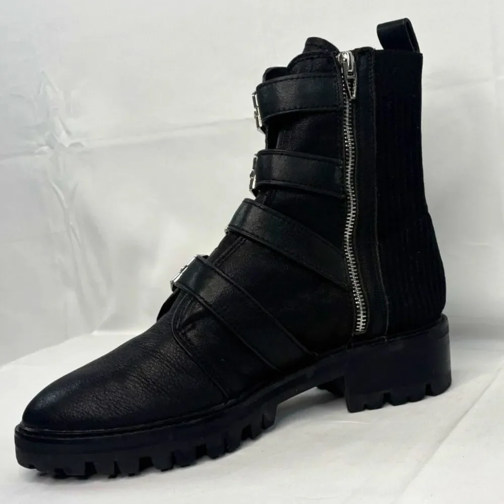 Dolce Vita Womens Combat Buckle Boots Gaven‎ Lug Black Leather Round Toe Size 8